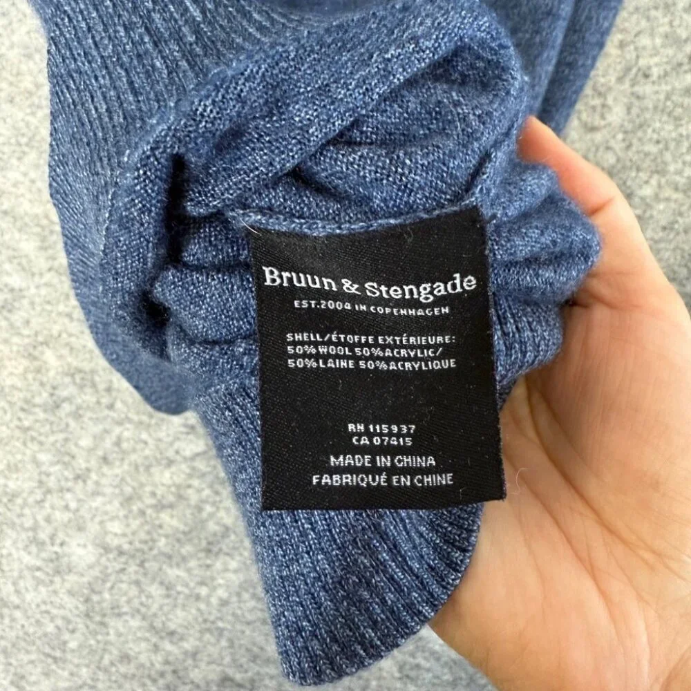 Bruun & Stengade Blue V-Neck Knit Pullover Wool Blend Sweater Men’s Size L